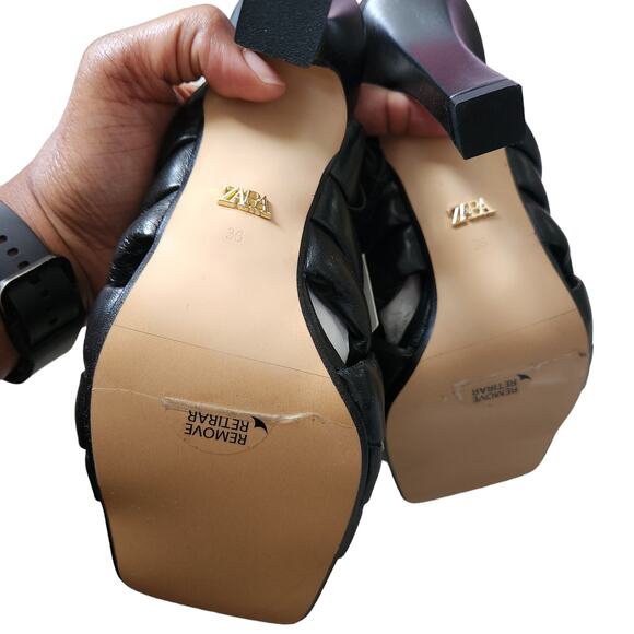 NEW Zara padded woven square toe black leather heels size 6 - Picture 7 of 7